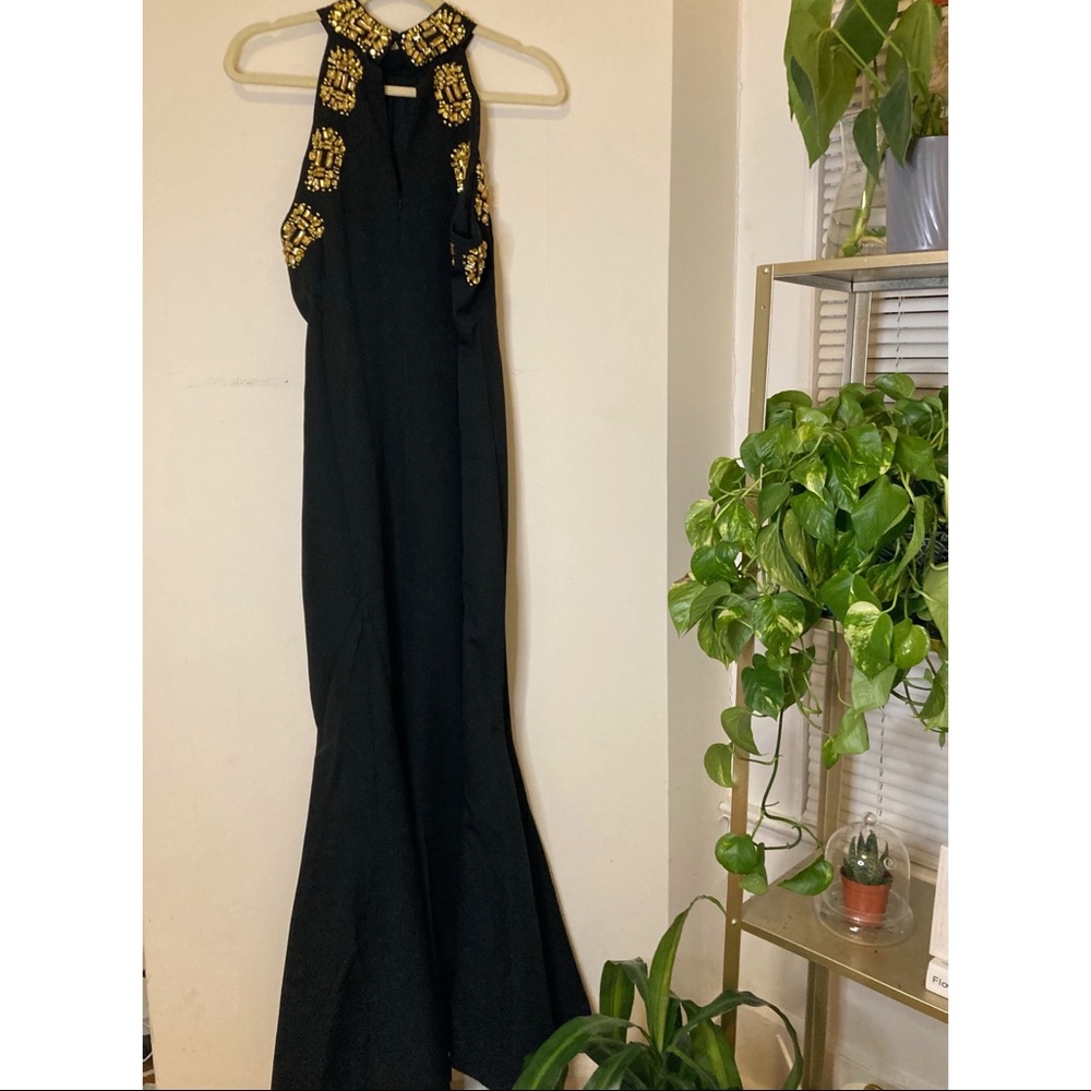 Black jeweled luxury gown long dress